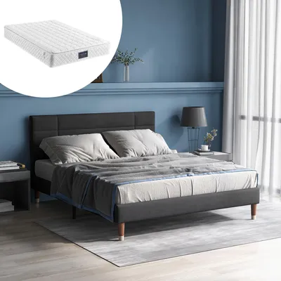 Image de OKWISH Lit double 140x200 cm - Tête Capitonnée - Matelas Inclus - Gris