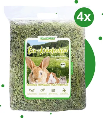 Produktbild von HEU-HEINRICH® Bio-Kräuterheu 4 kg – staubarm, 1. Schnitt – für Kaninchen, Hamster & Meerschweinchen (DE-ÖKO-034)