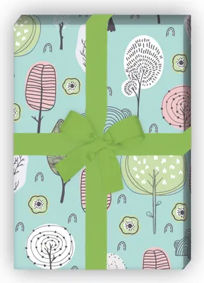 Produktbild von Schönes Natur Geschenkpapier mit Doodle Bäumen, mint grün - G11854, 32 x 48cm