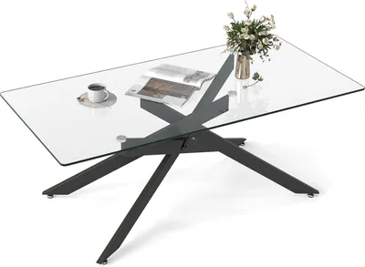 Produktbild von COSTWAY Couchtisch aus gehärtetem Glas, rechteckiger Glastisch mit Metall-Rohrrahmen, Wohnzimmertisch Modern, Kaffeetisch, 120x60x45,5 cm, Schwarz