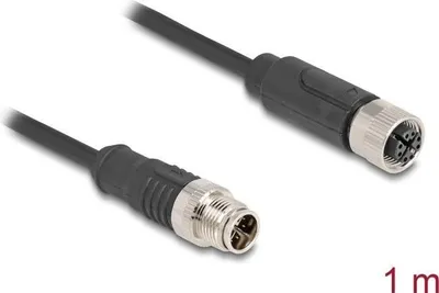 Immagine prodotto di Delock - Cavo di prolunga di rete - da 8 pin M12-X (M) a 8 pin M12-X (W) - 1,0 m - 6 mm - S/FTP - CAT 5e - Nero (8086)