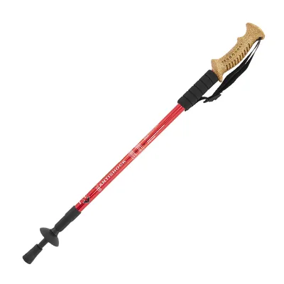 Produktbild von MidGard Nordic Walking Stock Teleskop Antischock Wanderstöcke aus Aluminiumlegierung mit Korkgriff & Dämpfung verstellbar in der Länge 65-135 cm Rot 1 Stk.