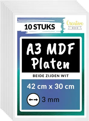 Productafbeelding van Creative Deco 10 x A3 MDF-platen Wit aan beide zijden, 420 x 300 x 3 mm