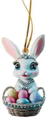 Produktbild von Osterhasen-Ornament, 2D, flacher Acryl-Hasen-Auto-Rückspiegel-Anhänger, Cartoon-Hasen-Ei-Anhänger zum Aufhängen für Zuhause, Büro, Autofenster, Rucksack, Feiertagsdekoration C