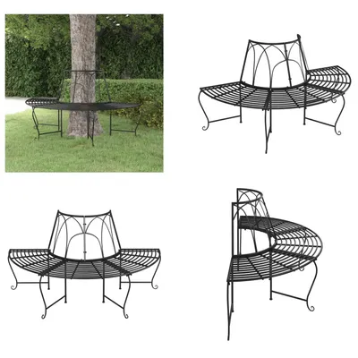 Zdjęcie produktu dla vidaXL Półokrągła ławka pod drzewo Ø159 cm czarna stal - Ławka pod drzewo - Ławki pod drzewo - Ławka - Siedzisko ławki