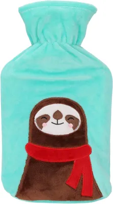 Productafbeelding van Warmwaterkruik 0,75 l met zachte fleece overtrek – kinderwarmwaterkruik met diermotief – voor buikpijn, knuffeltijd en feel-good momenten (luiaard)