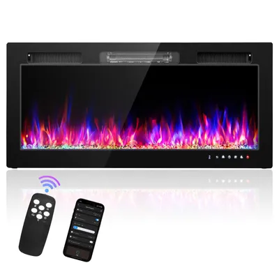 Image de Cheminée électrique 1800W (36 pouces) avec Wi-Fi, minuterie et télécommande, 12 couleurs de flamme et 5 niveaux de luminosité, Image générée par une IA
