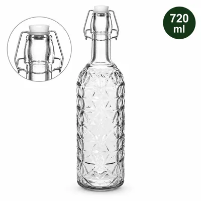 Produktbild von Glasflasche mit Bügelverschluss 720 ml, dekorative Bügelflasche mit Relief für Wasser, Saft & Limonade