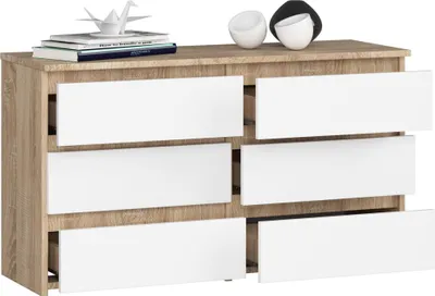Produktbild von BDW, Kommode, 6 Schubladen, 100x57, Schrank, Sideboard, Eiche Sonoma / Weiss