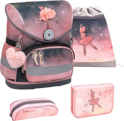 Produktbild von Belmil Compact ergonomisches Schulranzen-Set 4-teilig \Ballerina Black Pink\" mit Brustgurt, Magnetverschluss"