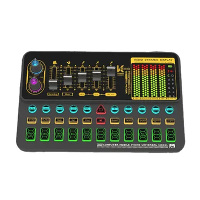 Zdjęcie produktu dla Karta dźwiękowa na żywo, do przesyłania strumieniowego, sprzęt DJ Karaoke, z regulacją głośności, obsługa połączenia BT, mikser audio USB, karta dźwiękowa, urządzenie do zmiany głosu mikrofonu