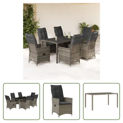 Image de The Living Store Ensemble de jardin 7 pièces avec coussins Gris Poly Rattan