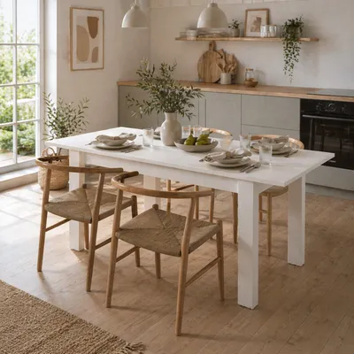 Produktbild von Marudo - Ausziehbarer Tisch, 120x80x76h cm Mattweiß, 8 Plätze