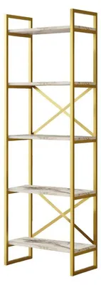 Image de Bibliothèque Étagère en bois MDF mélaminé effet marbre et métal doré H 175 cm
