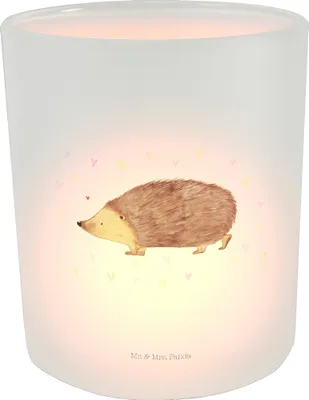 Produktbild von Mr. & Mrs. Panda Windlicht aus Glas Igel Herzen - Transparent - Geschenk, Leben, Lustige Sprüche, Herz, Draußen, Teelichthalter, Kerzenhalter, Liebe, Vertrauen