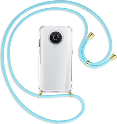 Produktbild von Handykette Backcover-Schutzhülle mit Band (Metall goldfarben) für Nokia G10, G20 (Nokia 6.3) - himmelblau
