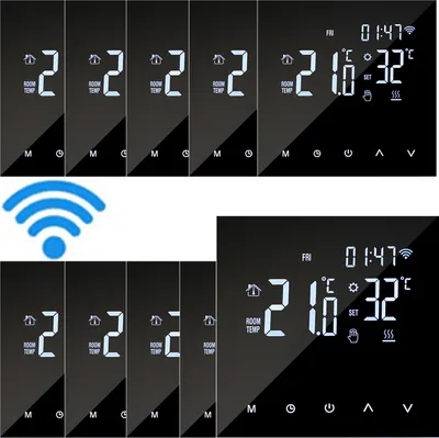 Obrázek produktu pro 10X WIFI Smart Heating Thermostat Digital Temperature Controller Mobile APP Control Touch Screen LCD Display Weekly Programmable Water Underfloor Heating & Gas Boiler Thermostat Frost Protection for Home School Office Hotel SmartLife APP Control