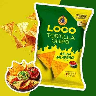 Produktbild von Loco Tortilla Chips – Salsa Jalapeño & Orientalische Gewürze | Extra Knuspriger Gourmet-Snack | 100g+Heartforcards Versandschutz