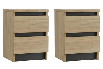 Obrázok produktu pre sada 2 nočných stolíkov - 28x30 cm - čierna s dubom - matná - 2 zásuvky - stabilná - jednoduchá montáž