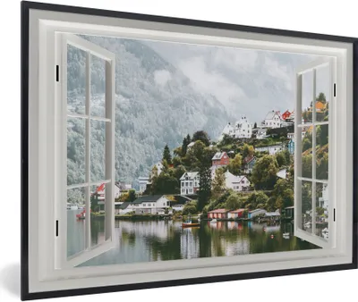 Produktbild von MuchoWow® MuchoWow® Gerahmtes Poster Aussicht - Wasser - Winter 90x60 cm - Poster mit zchwarzem Bilderrahmen - Fotorahmen - Foto-Plakat