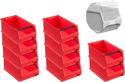 Produktbild von SparSet 10x Rote Sichtlagerbox 4.1 mit Griffstange & Abdeckung | HxBxT 15x20x35cm | 7,2 Liter | Sichtlagerbehälter, Sichtlagerkasten, Sichtlagerkastensortiment, Sortierbehälter