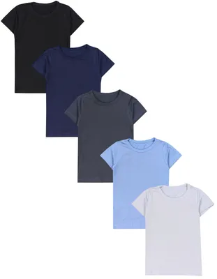 Produktbild von TupTam Kinder Jungen Unterhemd Basic T-Shirts Kurzarm 5er Pack, Farbe: Schwarz Dunkelblau Anthrazit Grau Blau, Größe: 140-146
