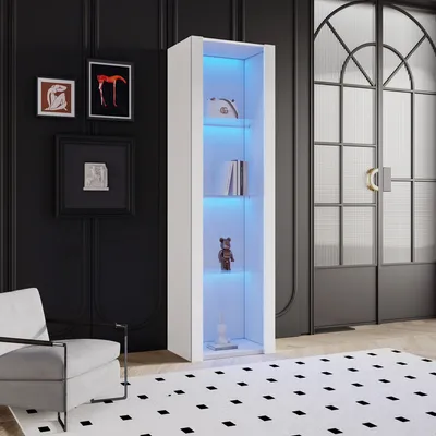 Produktbild von Hochglanz-Vitrine 55x38x166 cm mit LED-Beleuchtung 3 Glasböden Vitrinen Standvitrinen Hochschränke Lagerschränke