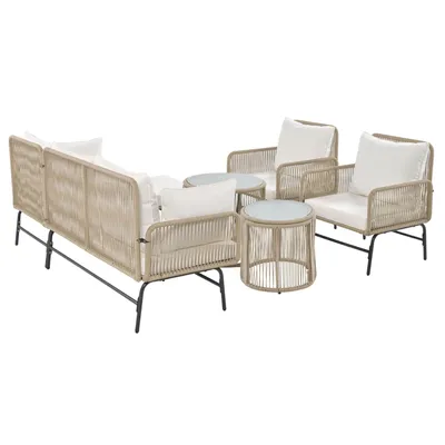 Produktbild von Gartenlounge-Set,Gartenmöbel-Set,Mit Eisenrahmen und beigem Seil,Gartenmöbel aus gewebtem Seil,Zwei Sessel, zwei 2-Sitzer-Sofas und zwei Tische
