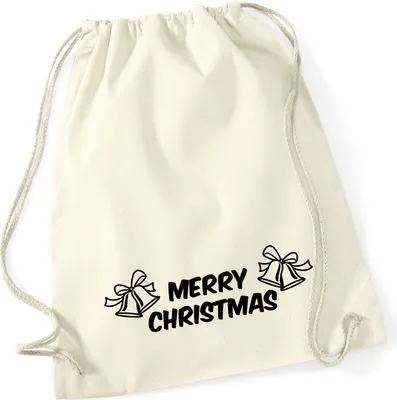 Produktbild von Huuraa Turnbeutel Merry Christmas Glocken 12 Liter Natural Baumwolle Rucksack Geschenkidee