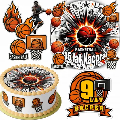 Produktbild von Zestaw Opłatek Na Tort 20Cm + 16 Postaci - Koszykówka + Imię 15Cm 18Cm