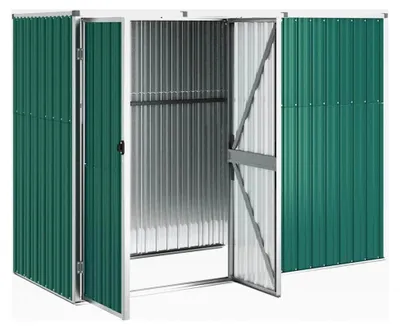 Produktbild von Gartengeräteschuppen aus Metall in Grün 225x89x161cm für Werkzeuge und Rasenpflege