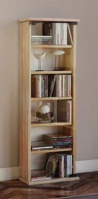 Produktbild von VCM CD Regal Holz | platzsparender CD Schrank mit ESG-Sicherheitsglastüren für 150 CDs oder 65 DVDs oder 36-Videos | Maße: H. 92 x B. 31 x T. 18 cm | elegantes DVD Regal stehend | Blu ray Regal | Vetro