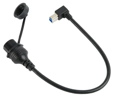 Zdjęcie produktu dla Przedłużacz do drukarki USB typu B 3.0 (wtyk męski – gniazdo żeńskie), wodoodporny, z kablem USB do montażu panelowego pod kątem 90 stopni