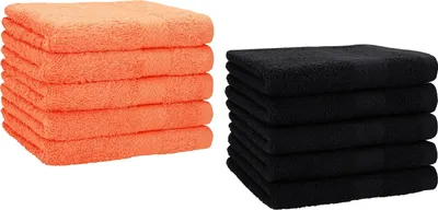 Produktbild von Betz 10 Stück Gästetücher 30x50 cm PREMIUM 100% Baumwolle Set  Farbe: orange und schwarz