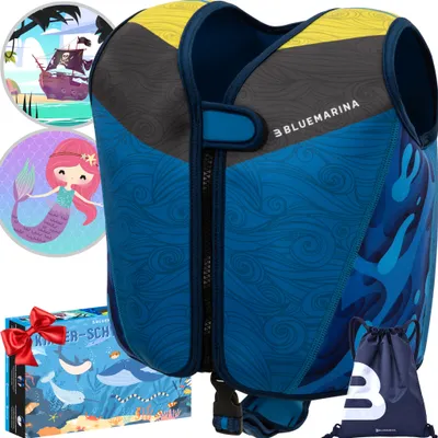 Produktbild von Bluemarina Kinder Schwimmhilfe | UV-Schutz - Schrittgurt - Neopren Weste - Auftrieb EPE-Schaum - Doppelnaht - Für Jungen und Mädchen (Laguna L)