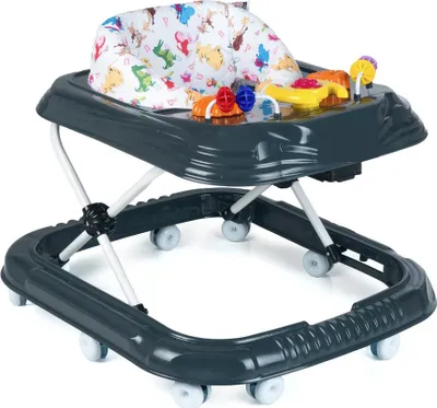 Produktbild von Lauflernwagen, Schwarz, Kunststoff, Polyester, 56x64x50 cm (max.), gepolsterter Sitz mit hoher Rückenlehne, höhenverstellbar (3 Stufen: 50, 45, 40 cm), orthopädisch, mit Spielarmatur, klappbar, Aktivitätsspielzeug, leicht & handlich, für 7-15 Monate (max. 78 cm Größe, 12 kg)