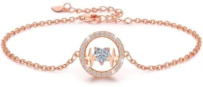 Image de Bracelet pour femme, argent 925, ajustable, motif cœur et zirconium, finition rose gold