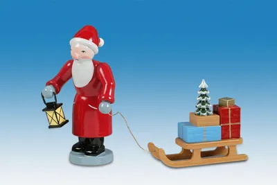 Produktbild von Holzfigur Weihnachtsmann mit Schlitten Höhe 6cm NEU