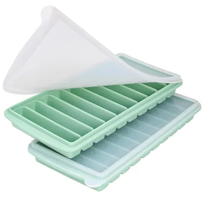 Immagine prodotto di Stampo in silicone a forma di cubetto di ghiaccio, color verde menta, con coperchio, per bottiglie d'acqua