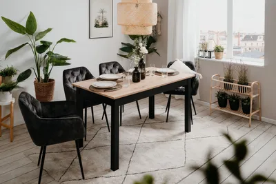 Produktbild von Esstisch "Coburg" ausziehbar 180cm, Artisan Eiche / Schwarz. Abmessungen (BxHxT) 140/180x76,5x80 cm