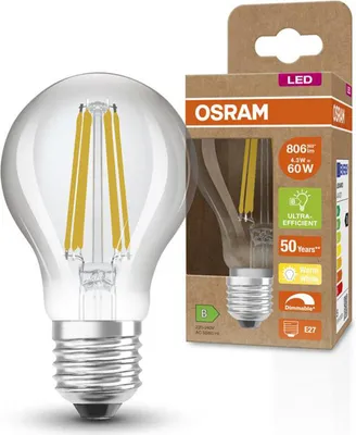 Zdjęcie produktu dla Żarówka LED A60 E27 4.3W = 60W 806lm 2700K Ciepła 300° Ściemnialna CLASSIC Osram
