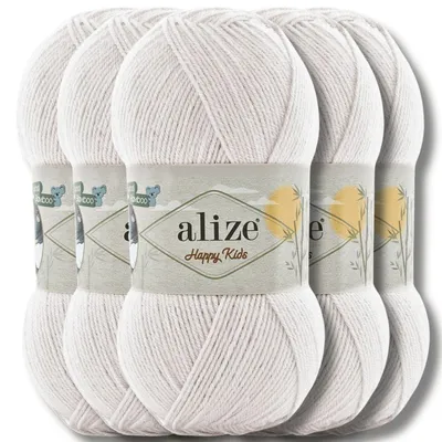 Produktbild von Alize 5x 100g Happy Kids Wolle, Uni, Häkeln, Stricken (White - 55)
