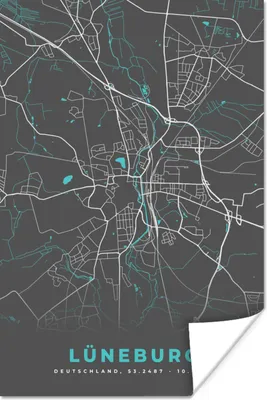 Produktbild von MuchoWow® Poster Blau - Deutschland - Karte - Stadtplan - Lüneburg 120x180 cm - Kunstposter