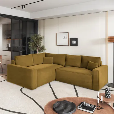 Produktbild von Masseno Ecksofa ERONIS L-S mit Schlaffunktion L-Form, Sofa mit Bettkasten, Wohnzimmersofa, Couch, Soffa, Bettsofa, Couchgarnitur- Gelb, MONOLITH 48