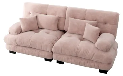 Image de Canapé 2 places en chenille rose avec coussins