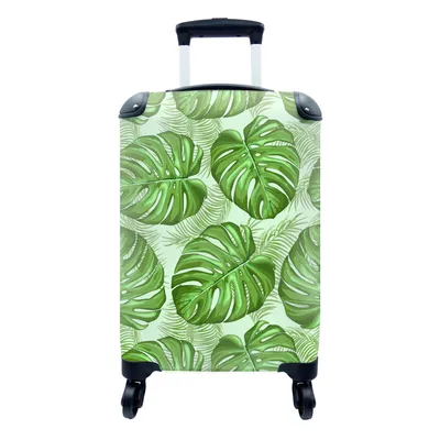 Produktbild von MuchoWow® Koffer Handgepäck Trolley Rollkoffer Kleine Reisekoffer mit 4 Rollen - Monstera - Palmenblatt - Muster - Cabin Size < 55x40x23 cm & 55x40x20 cm - Fotokoffer - Kabinenkoffer - Boardgepäck - Reise-Box - Reisekoffer - Reisegepäck - Koffer mit Bild - Trolley für Kinder