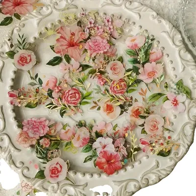 Image de Autocollants, 40 motifs floraux vintage, étiquettes décoratives, format A4