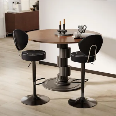 Immagine prodotto di Set di 2 sgabelli da bar, girevoli, regolabili in altezza, con schienale, in ecopelle, stile vintage, colore nero
