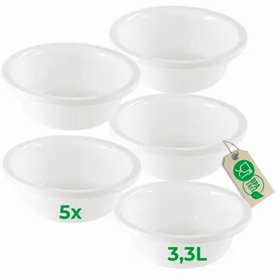 Produktbild von Novaliv 5x Spülschüssel Rund 3,3L, D28 cm, Weiß, BPA-frei & Spülmaschinenfest – Ideal für Küche und Camping, Rundschüssel, Runde Plastikschüssel, Waschschüssel, Kunststoffschüssel, Plastic bowl