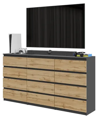 Produktbild von Kommodenset Anthrazit Grau / Wotan Eiche mit 12 Schubladen (8+4) – Großes Sideboard Set für Schlafzimmer & Wohnzimmer – GABRIEL